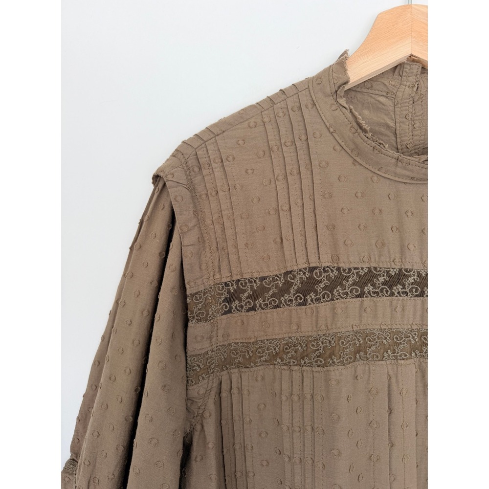 Anthropologie Pilcro Mock Neck Swing Mini Dress Olive Green Babydoll Lace Dress - Picture 6 of 12